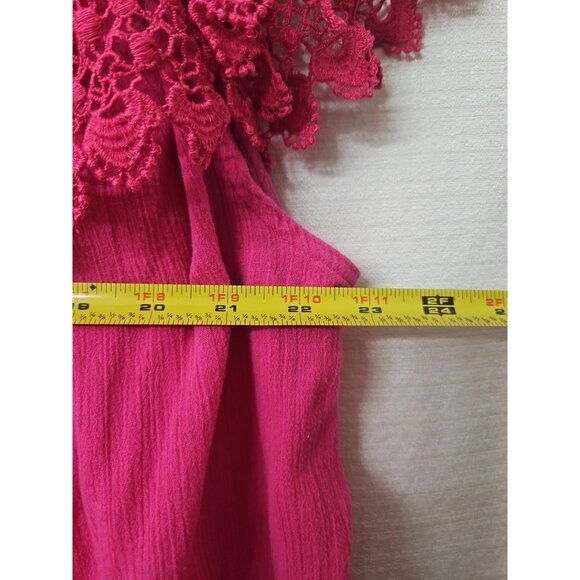 Lane Bryant Sz 14 Pink Off The Shoulder Gauze Lace Blouse Barbie Peasant Boho - Picture 7 of 7